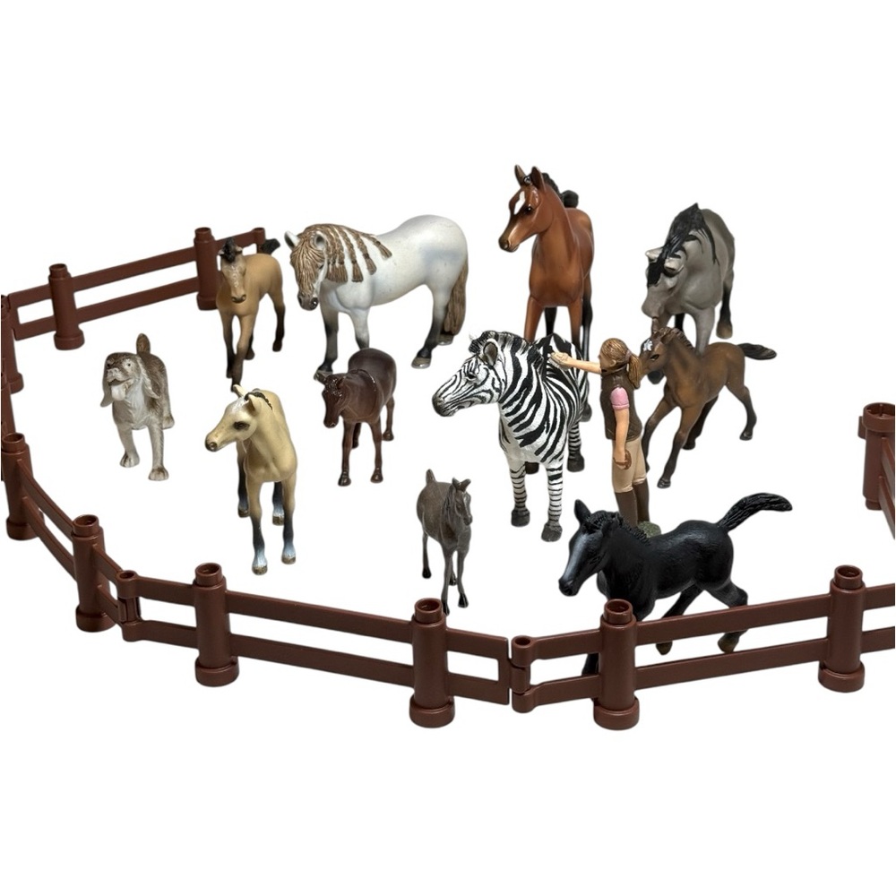 Animal Figurine Playset - 13 Pieces with Fence and Rider - Animal Toy Collection